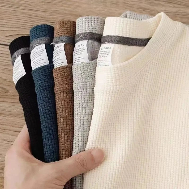Summer Waffle Round Neck Men's Short Sleeved T-Shirt Short Sleeved Top Fashion