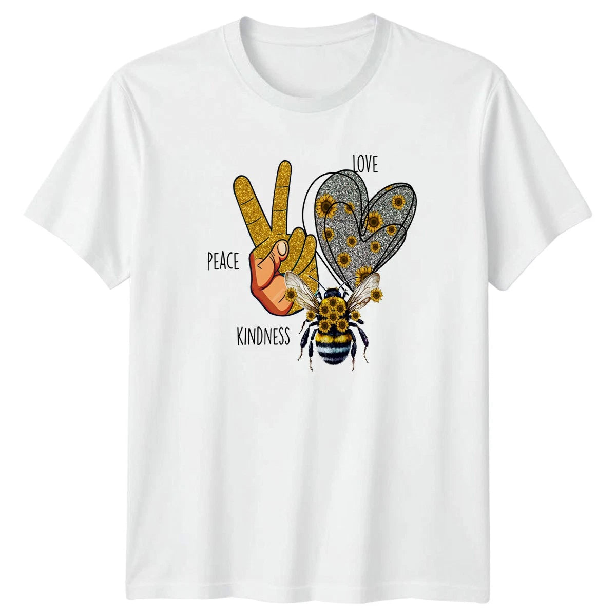 Peace Love Kindness Glitter Sunflower T-Shirt Sunflower Bee Boho Gift
