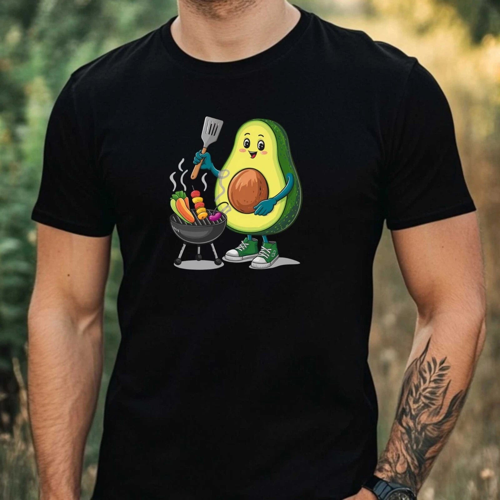 Mens Summer Avocado Print Cotton T-Shirt Size XS to 5XL