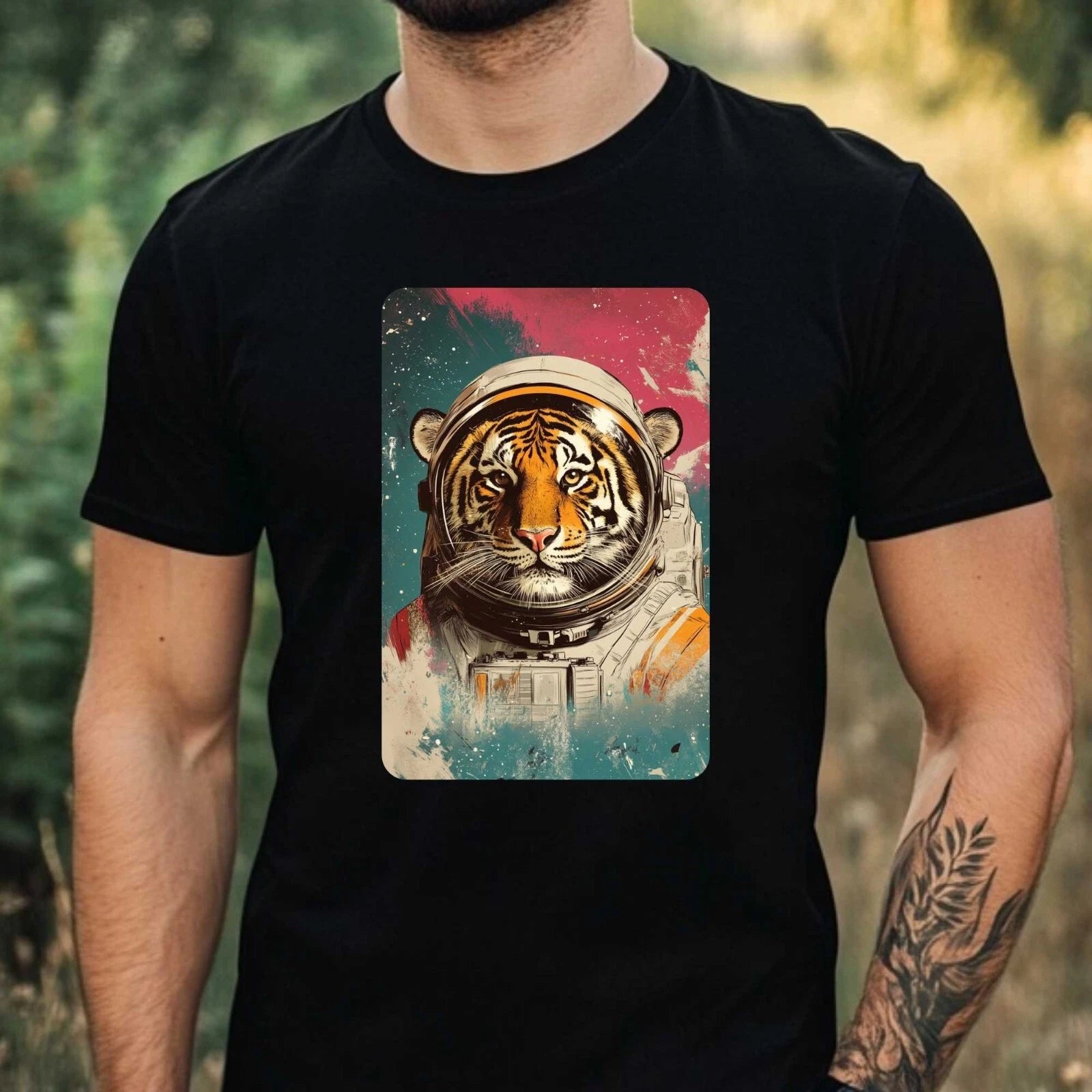 Mens Animal as Astronaut Print Cotton T-Shirt Size XS to 5XL