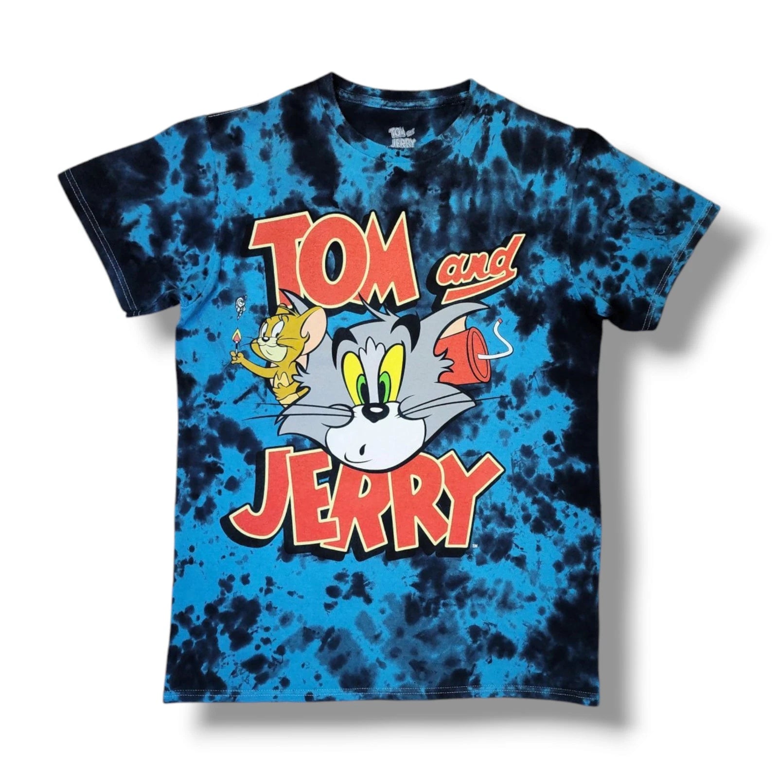 Tom and Jerry Cartoon Blue Tie Dye Short Sleeve T-Shirt Unisex Size S