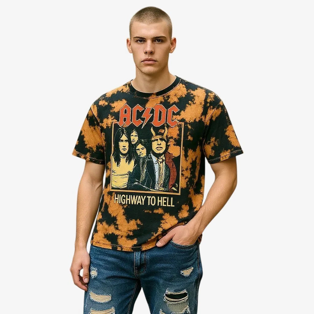AC/DC Band Tee Mens 2XL Tie Dye Highway Hell Rocker Grunge Concert Streetwear
