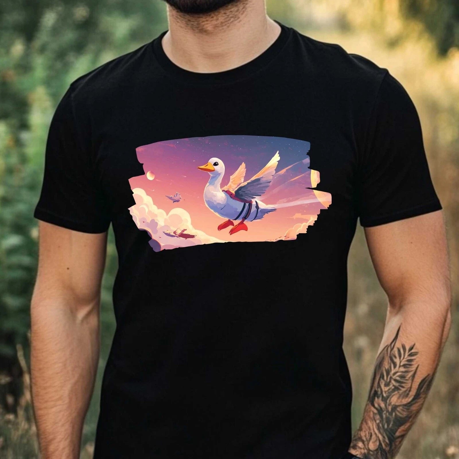 Men's Goose as Astronaut Motif Cotton T-Shirt Size XS to 5XL