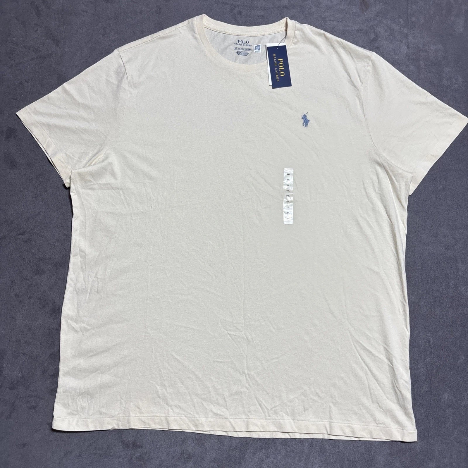 Polo Ralph Lauren Crewneck Tee Mens XXL Cream Blue Pony Logo Preppy Minimalist