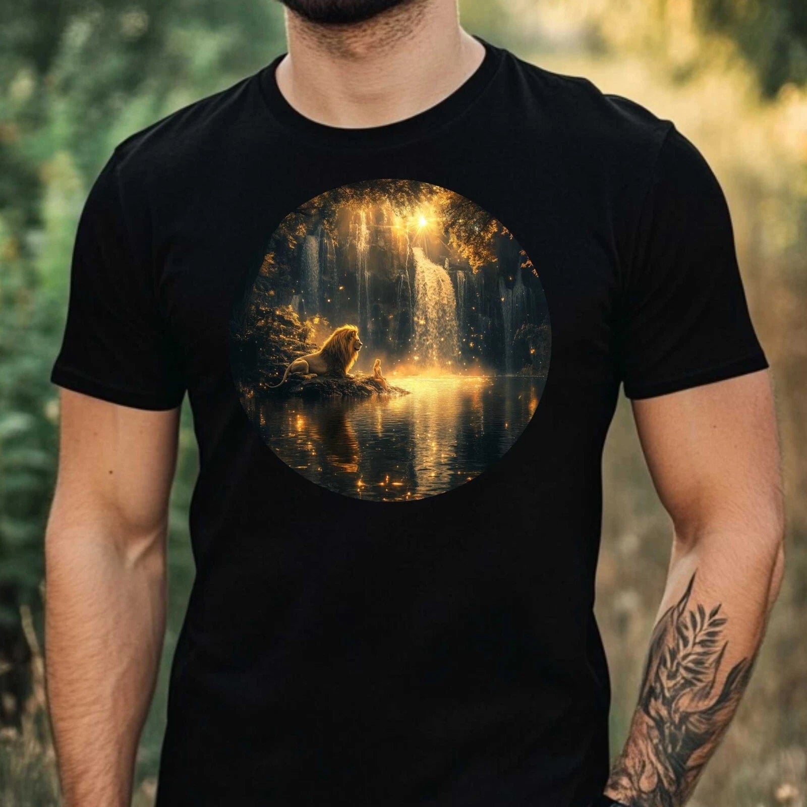Mens Mystical Forest Motif Cotton T-Shirt Size XS to 5XL