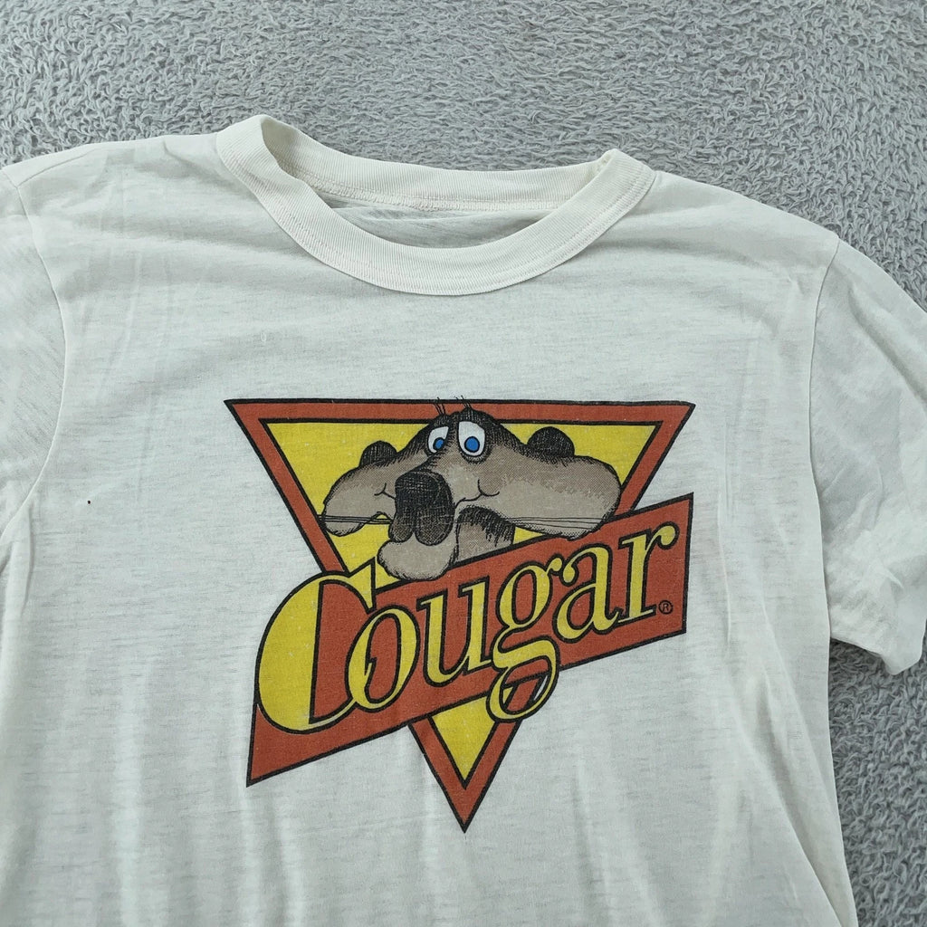 Vintage 80s Cougar Shoes Distressed T-Shirt XS TV Commercial Cartoon Mascot Ad
