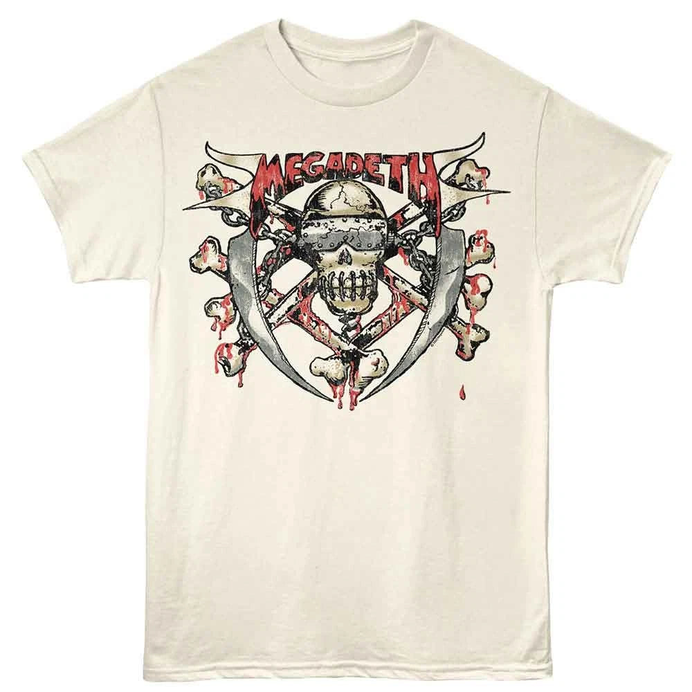 Megadeth - Skull Bones Blades - Off-White Adult Unisex Short Sleeve T-Shirt