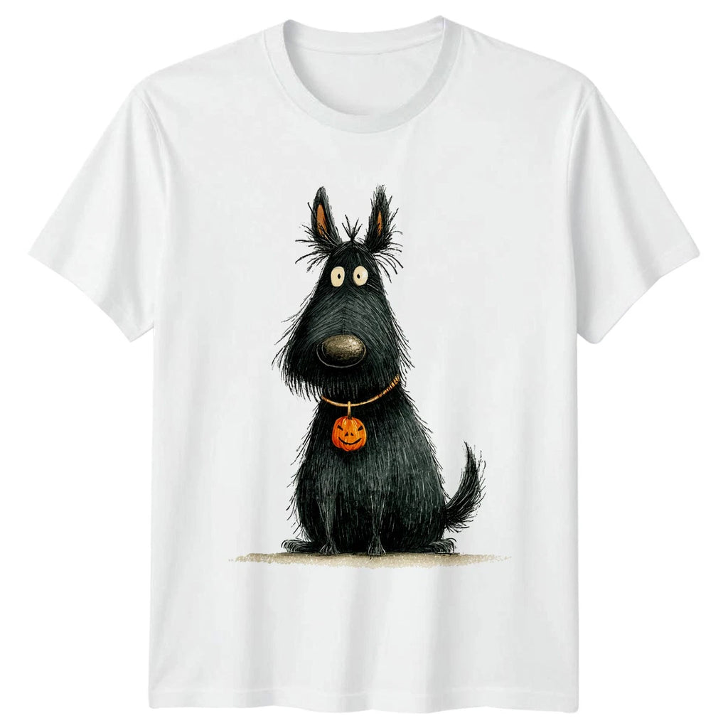 Scottish Terrier Halloween Dog Pumpkin Mens Womens Graphic Tee