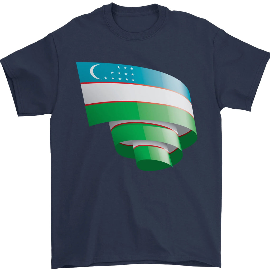 Curled Uzbekistan Flag Ukbek Day Football Mens T-Shirt 100% Cotton