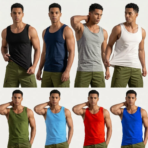 3 & 6 Mens Vest Tops Pack 100% Cotton Summer Gym Training Tank Sports Plain Top