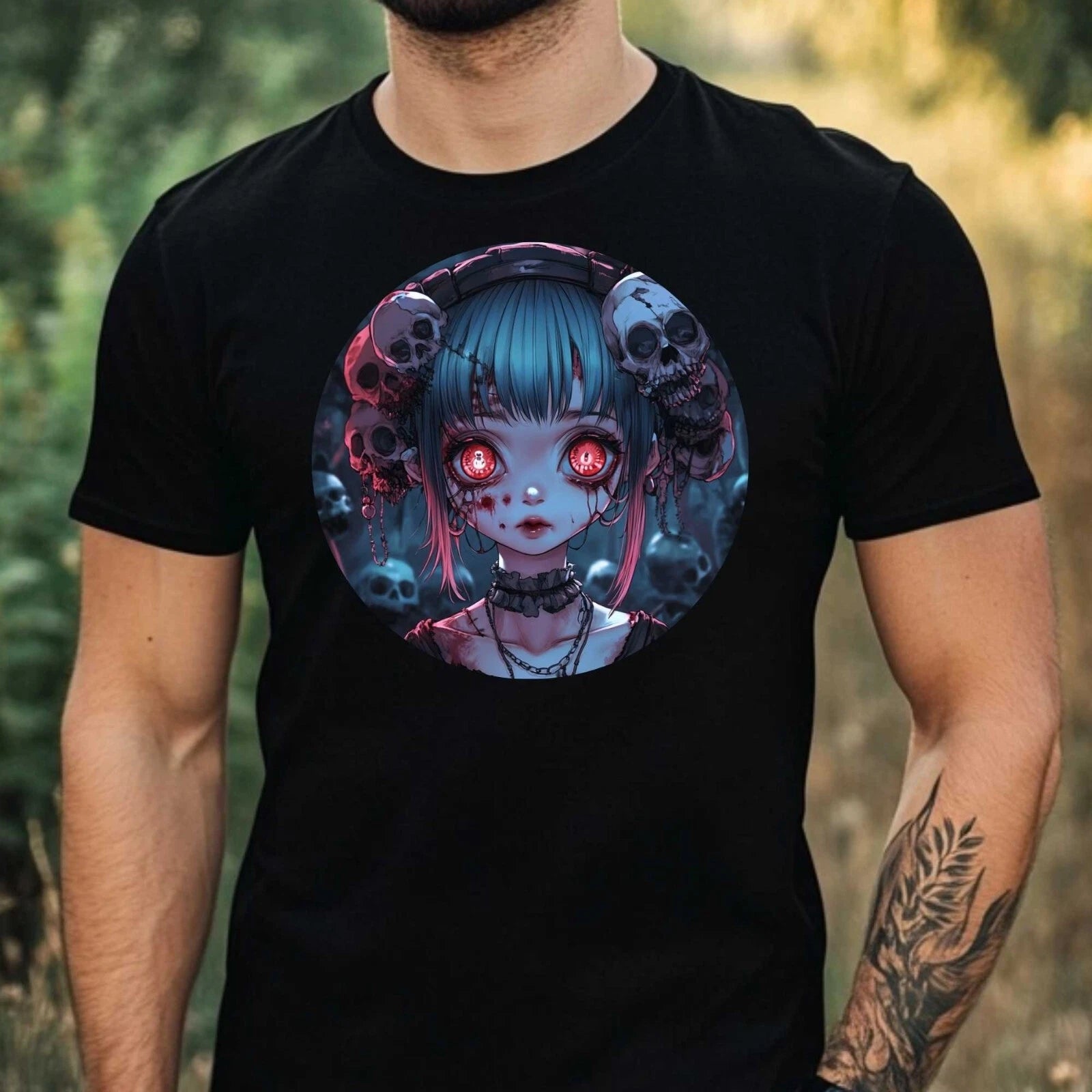 Mens Zombie Anime Girl Theme Cotton T-Shirt Size XS to 5XL