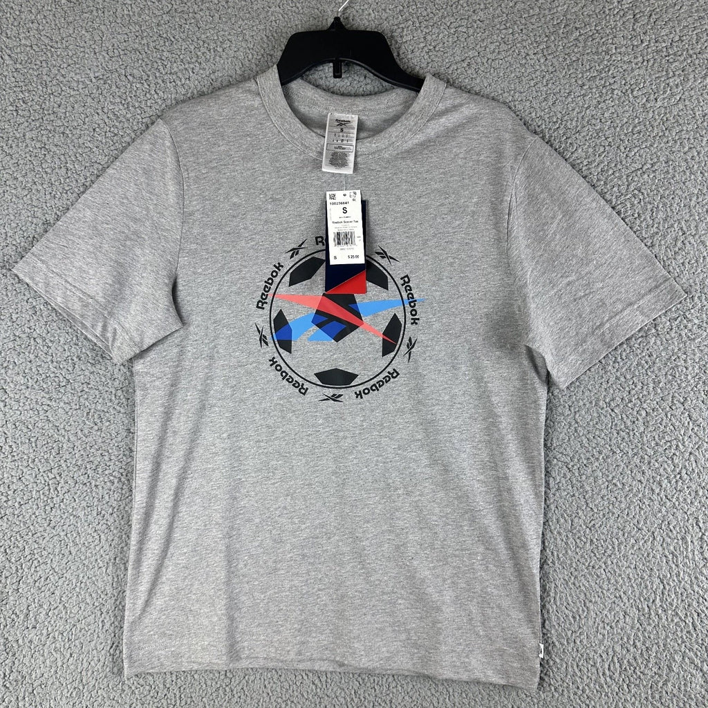 Reebok T-Shirt Men's Small Grey Cotton Soccer Graphic Tee