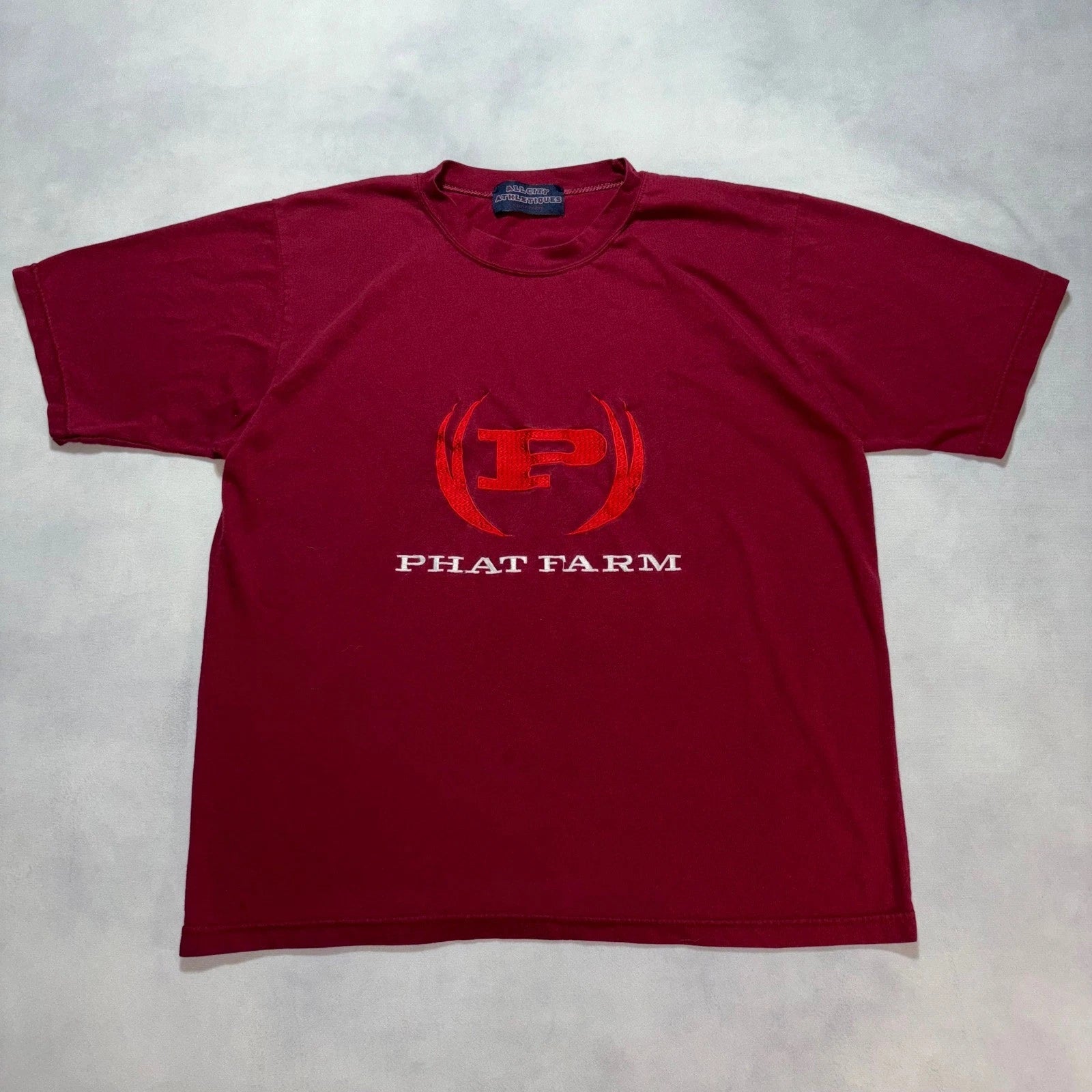 Vintage Phat Farm T-Shirt Embroidered Red Large Grunge Skater Streetwear Y2K