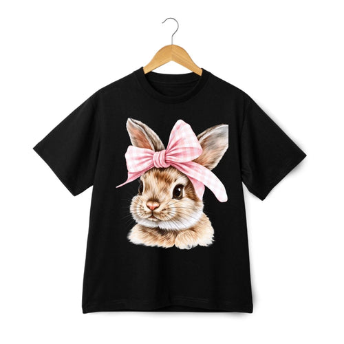 Adorable Bunny with Pink Bow T-Shirt, Sweet Easter Casual Tee for Men & Women