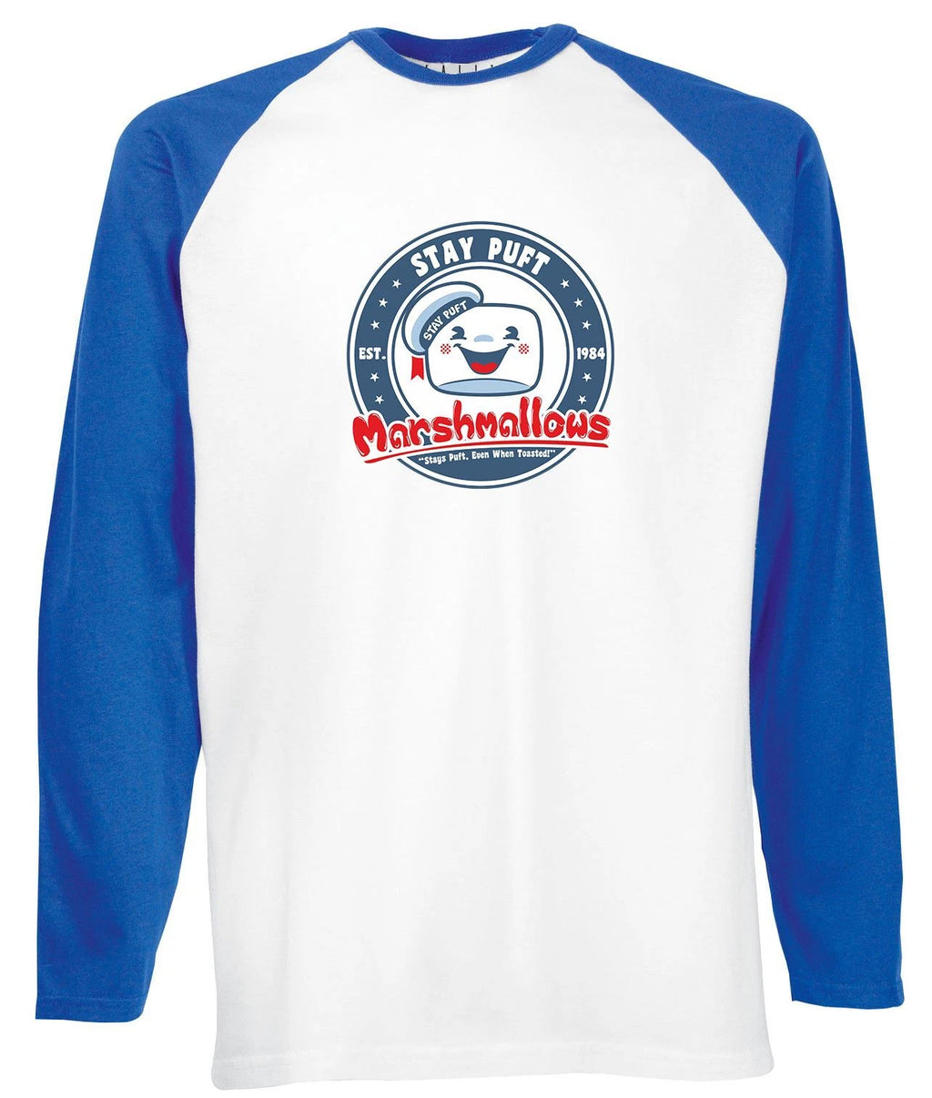 Puft Marshmallows Mens Long Sleeve Baseball T-Shirt Ghostbusters Inspired