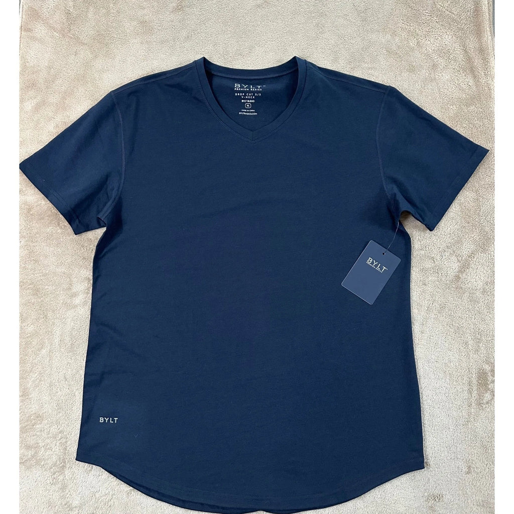 BYLT Premium Basics Drop-Cut V-Neck T-shirt Men's size XL Navy Blue NEW