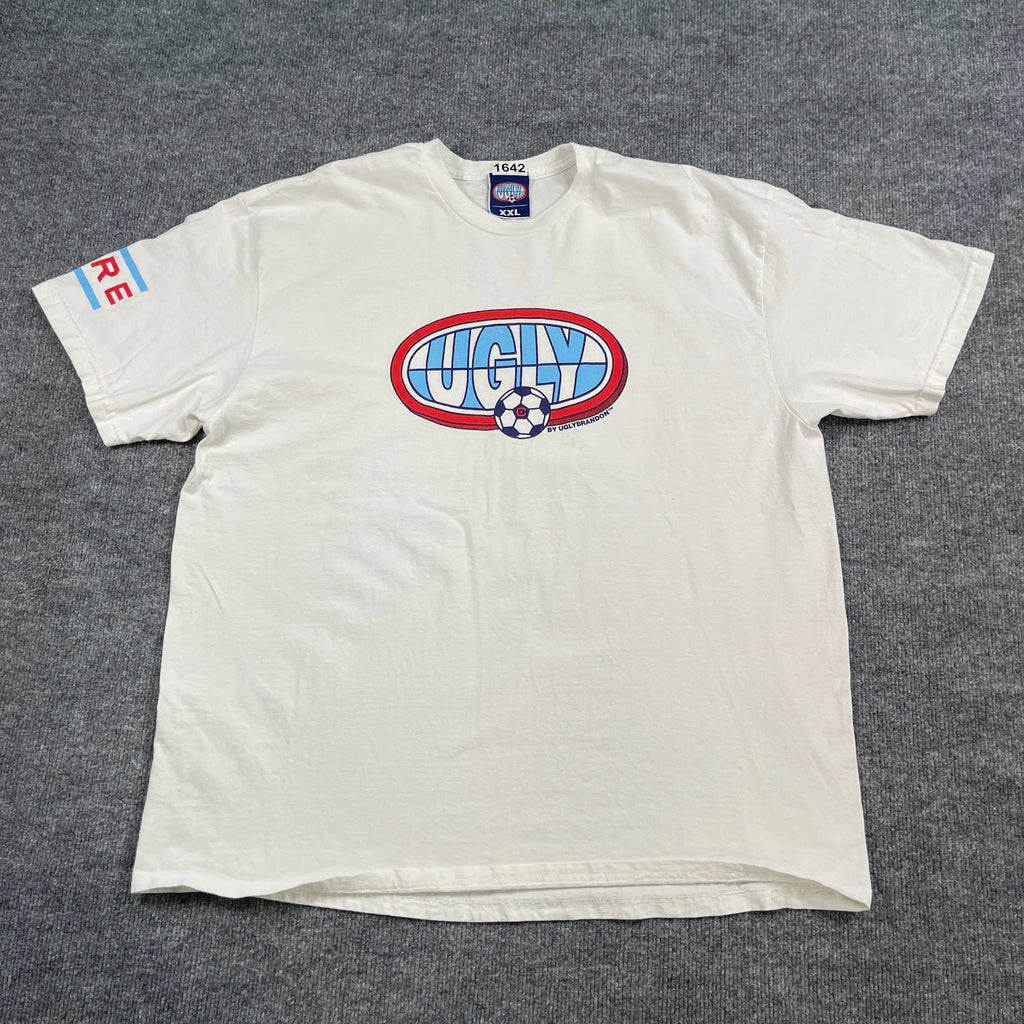 Vintag 90s Ugly Brandon Soccer Shirt 2XL 25x30 White
