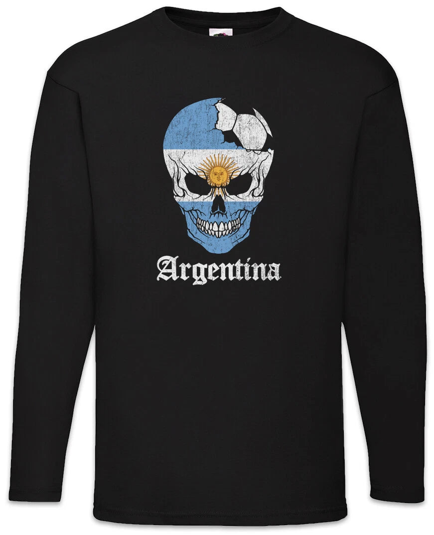 Argentina Football Skull I Men's Long Sleeve T-Shirt Argentinean Soccer Flag
