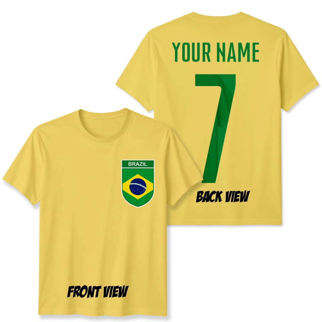 Personalised Brazil Football Unisex Kids T-Shirt Name Number Tee #WC