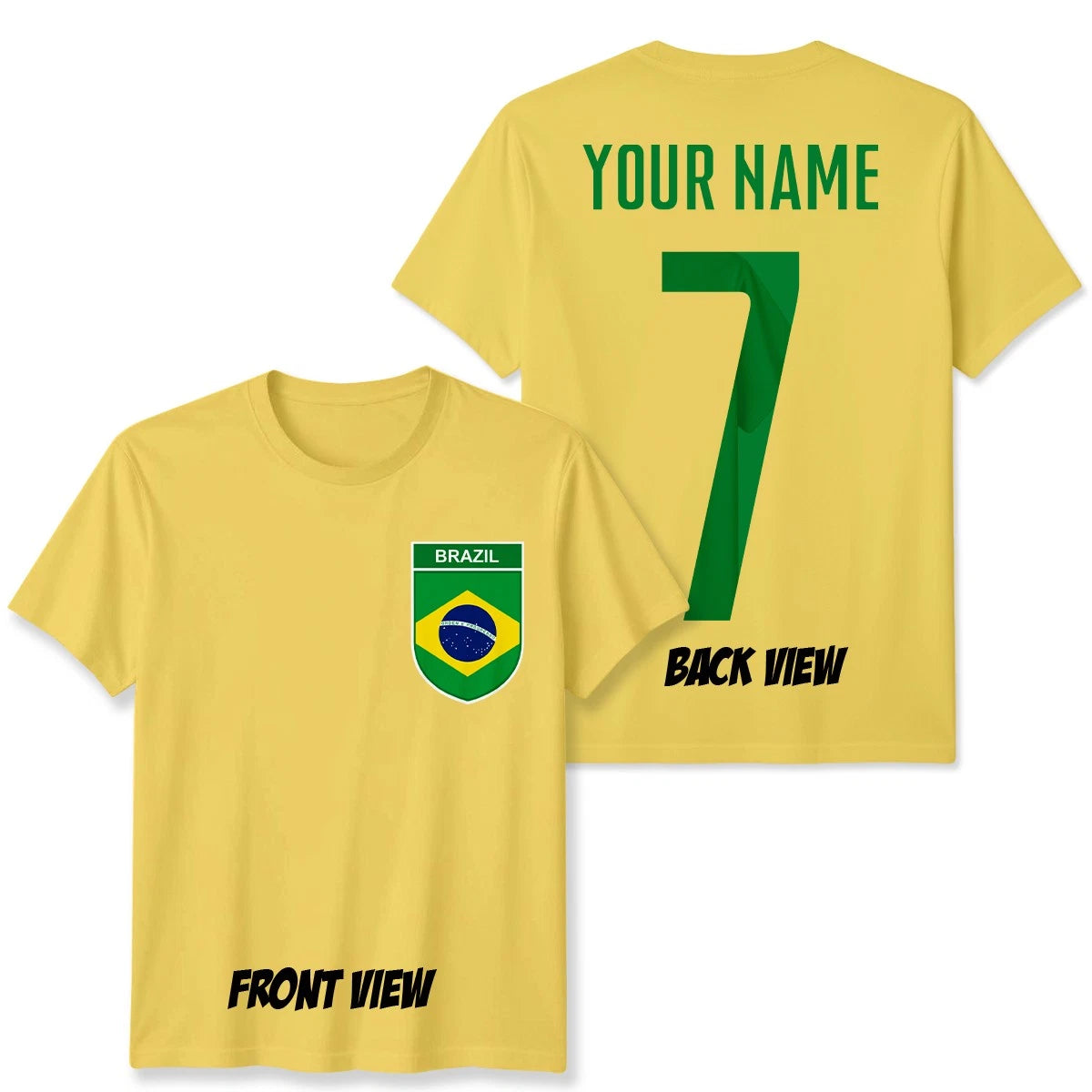 Personalised Brazil Football Unisex Kids T-Shirt Name Number Tee #WC