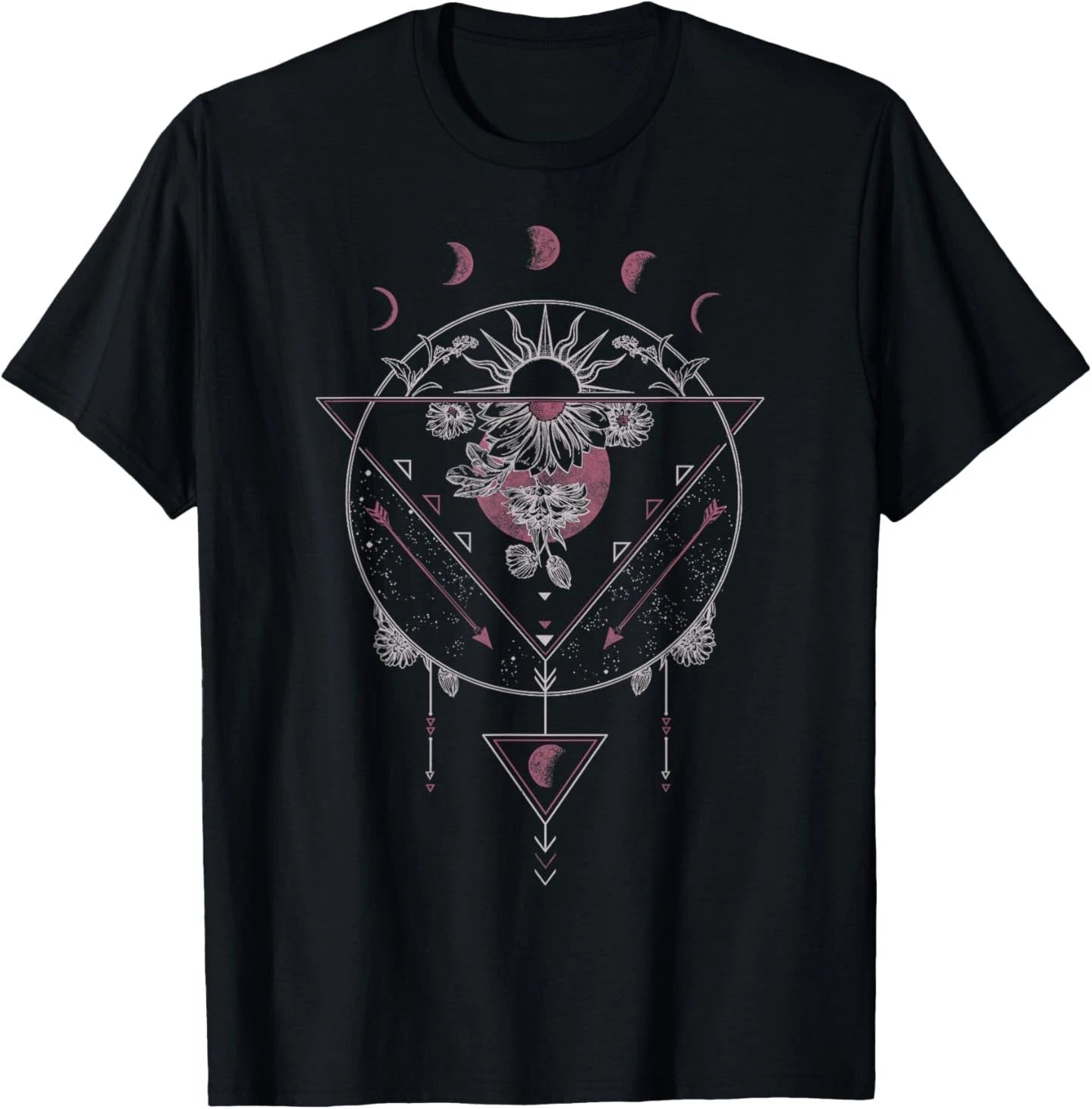Geometric Shapes Half Sun Half Flower Boho T-Shirt
