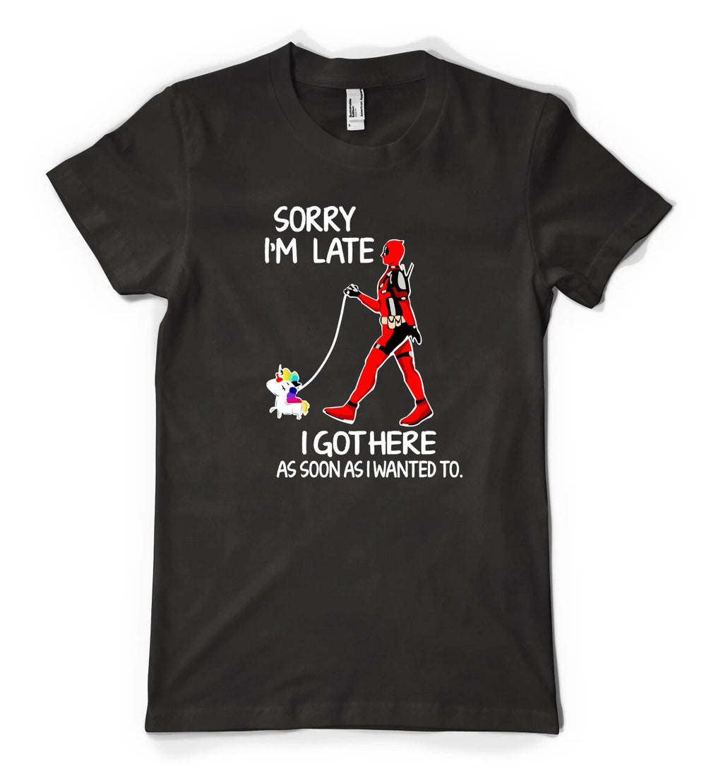 BNWT Deadpool Sorry I'm Late I Got Here  Personalised Adult And Kids T-Shirt