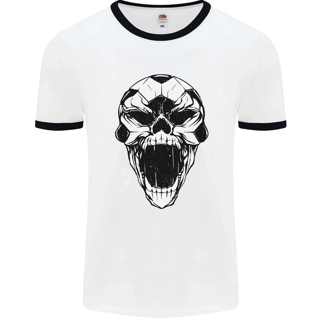 A Football Skull Soccer Footy Mens Ringer T-Shirt
