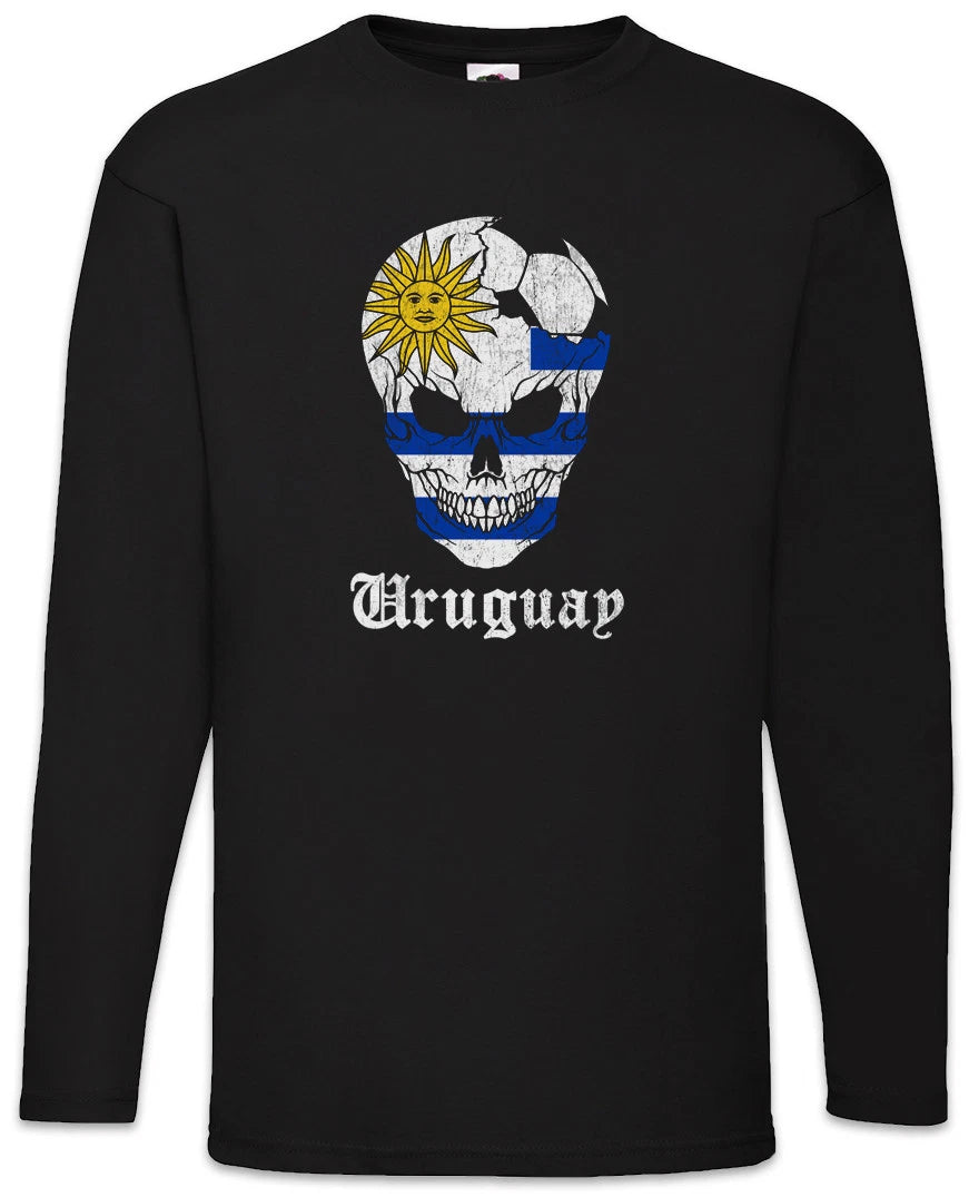 Uruguay Football Skull I Men Long Sleeve T-Shirt uruguayan Soccer Flag
