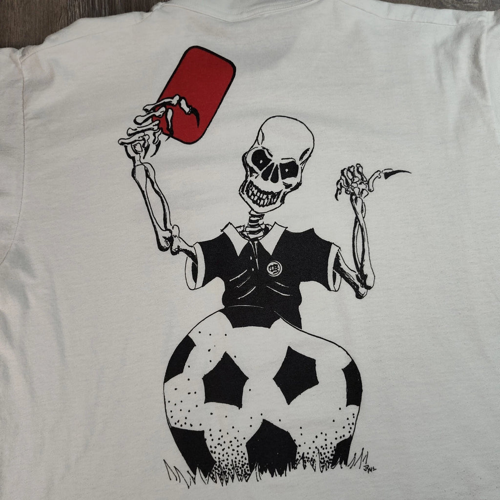 Vtg Red Card Skeleton Soccer Graphic Mullet Tee T Shirt M Na Large 90s Fotl USA