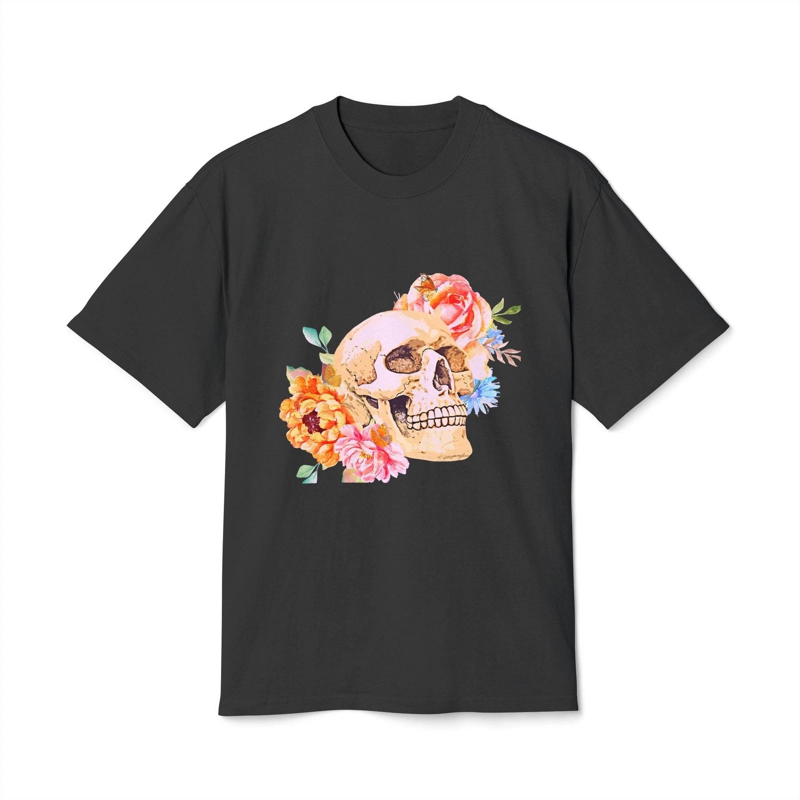 Floral Skull Unisex Tee, Faded Shirt, Boho Style, Day of the Dead, Halloween