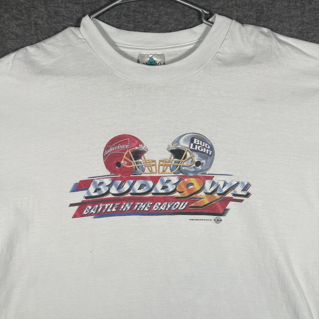 Vintage Tour Champ Shirt Mens XL White Bud Bowl Budweiser Football Promo Tee