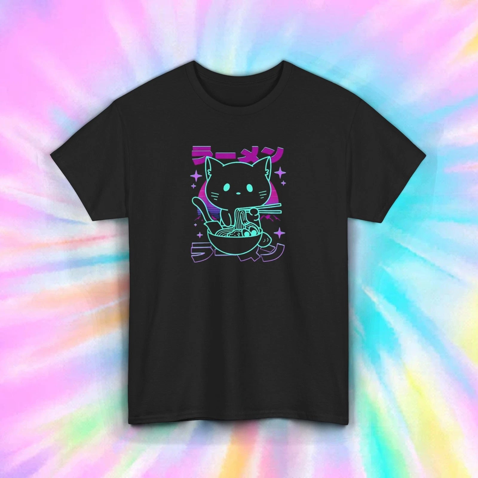 Ramen Cat T-Shirt S-5XL Funny Anime Noodle Lover Japanese Aesthetic Tee