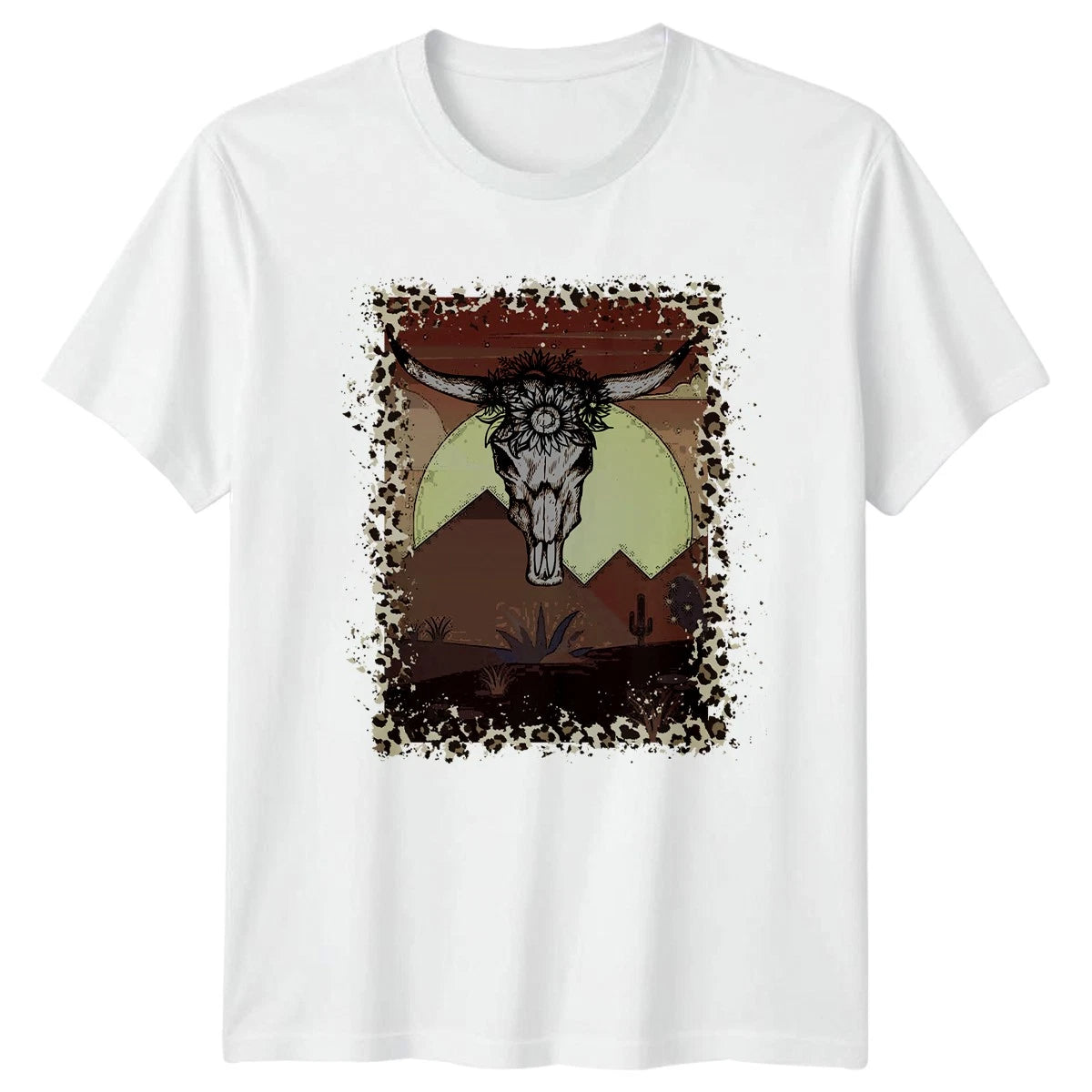 Sunflower Bull Skull Womens T-Shirt Boho Desert Western Birthday Gift For Her