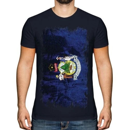MAINE STATE GRUNGE FLAG MENS T-SHIRT TEE TOP MAINER SHIRT JERSEY GIFT