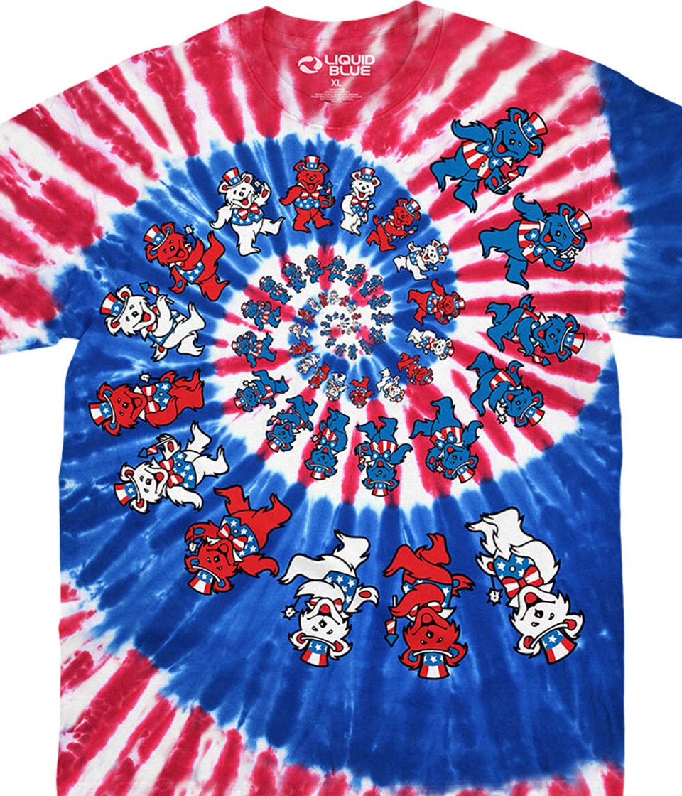 GRATEFUL DEAD-SPIRAL PATRIOTIC BEARS-TIE DYE T-SHIRT S-M-L-XL-2X-6X Garcia,Wier
