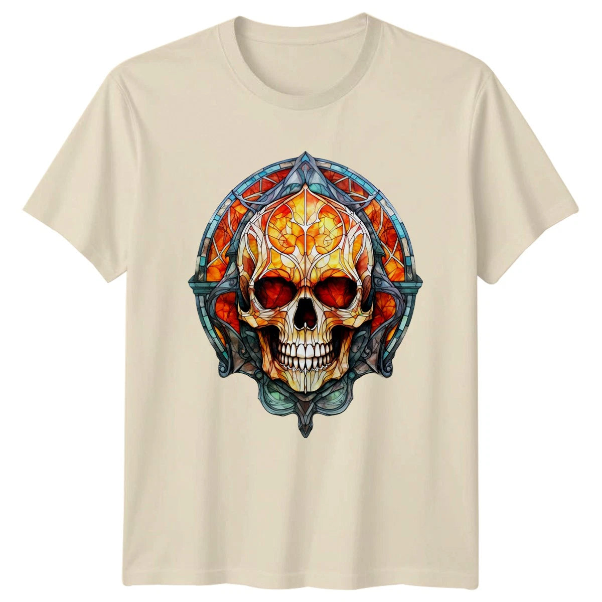 Stained Glass Skull T-Shirt Halloween Gift For Him And Her