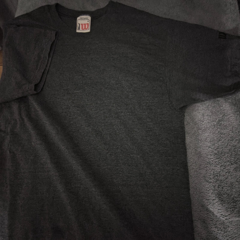 Vintage Wilson Shirt Mens Charcoal Grey Blank Crewneck Tee Made USA Cotton 90s
