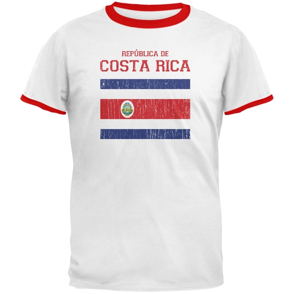 World Cup Distressed Flag Republica de Costa Rica White/Red Men's Ringer T-Shirt
