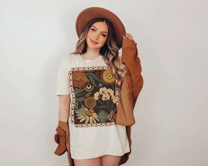 Boho Floral Cottagecore Shirt, Fall Flowers Nature Tshirt, Wildflower Garden T-S