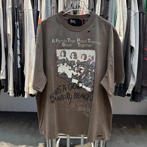 A Family That Prays Together Stays Together Crystal Paly Brown Cotton T Shirt
