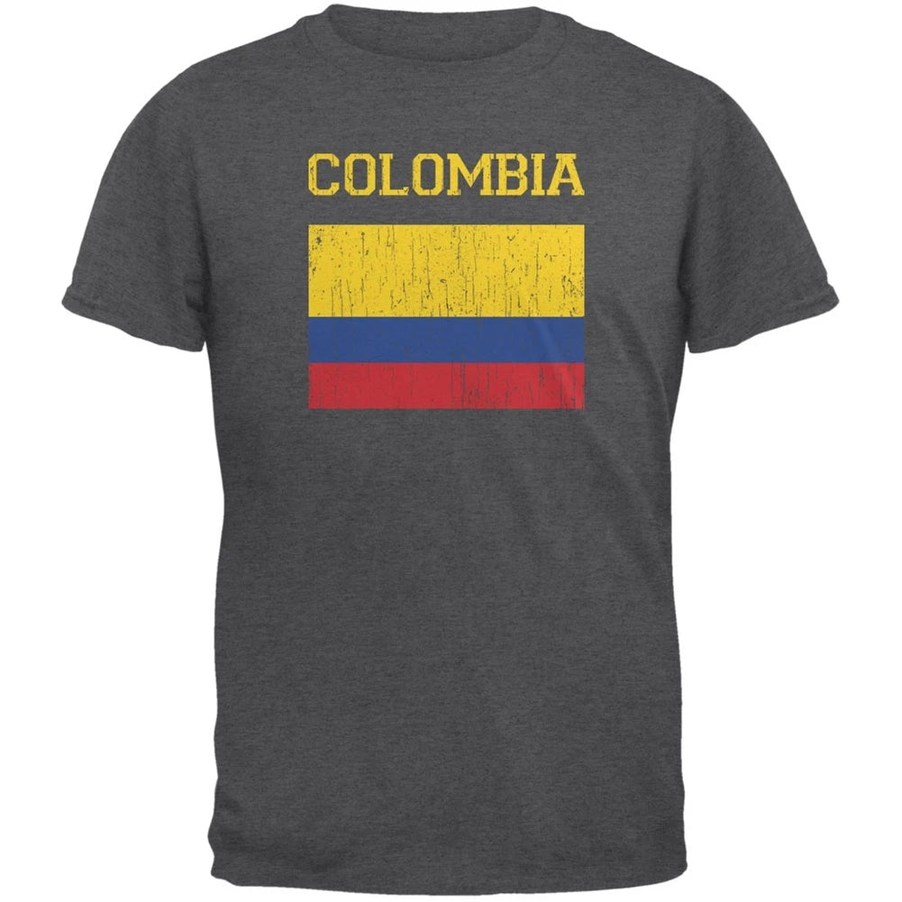 World Cup Distressed Flag Colombia Dark Heather Adult T-Shirt