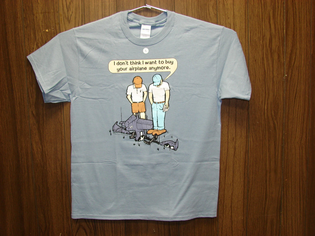 R/C Radio Control Airplane Crash T-shirt -- Lawn Dart -- Stone Blue color