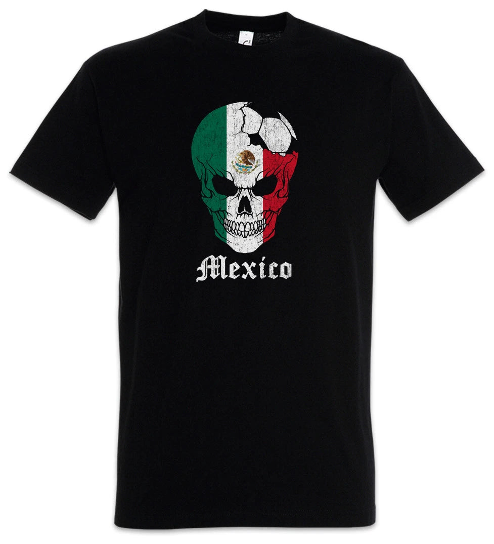 Mexico Football Skull I T-Shirt mexican Soccer Flag Banner World Championship