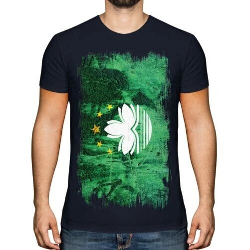 Macau Grunge Flag Mens T-Shirt Macau Football Chinese Jersey Gift