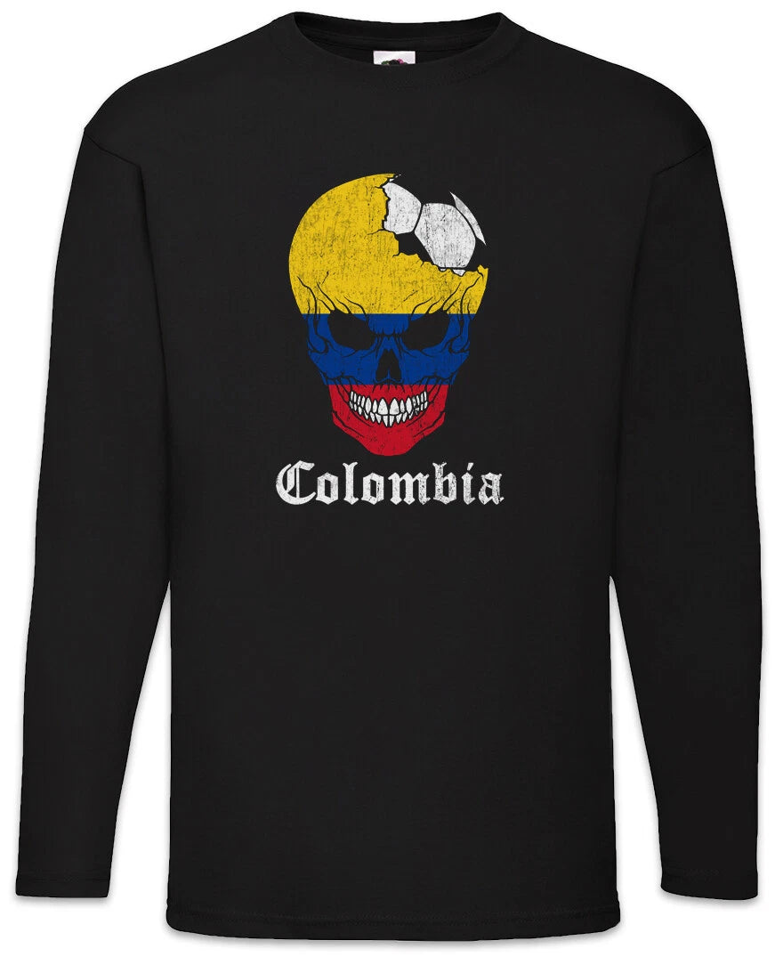 Colombia Football Skull I Men's Long Sleeve T-Shirt Colombian Soccer Flag