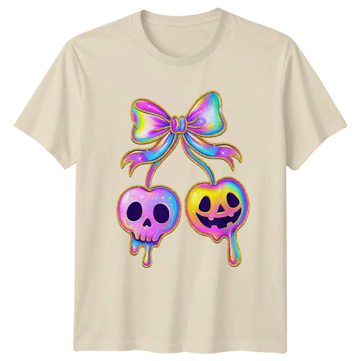 Iridescent Skull Pumpkin Womens T-Shirt Pastel Goth Halloween Gift For Her
