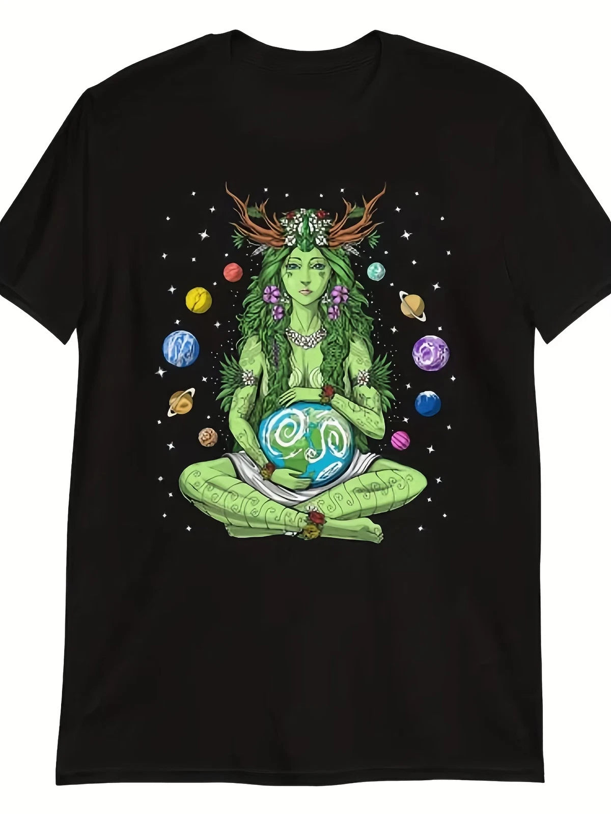 Men'S Gaia Mother Earth Goddess Graphic T-Shirt - Retro 60s/70s Hippie Style Sho