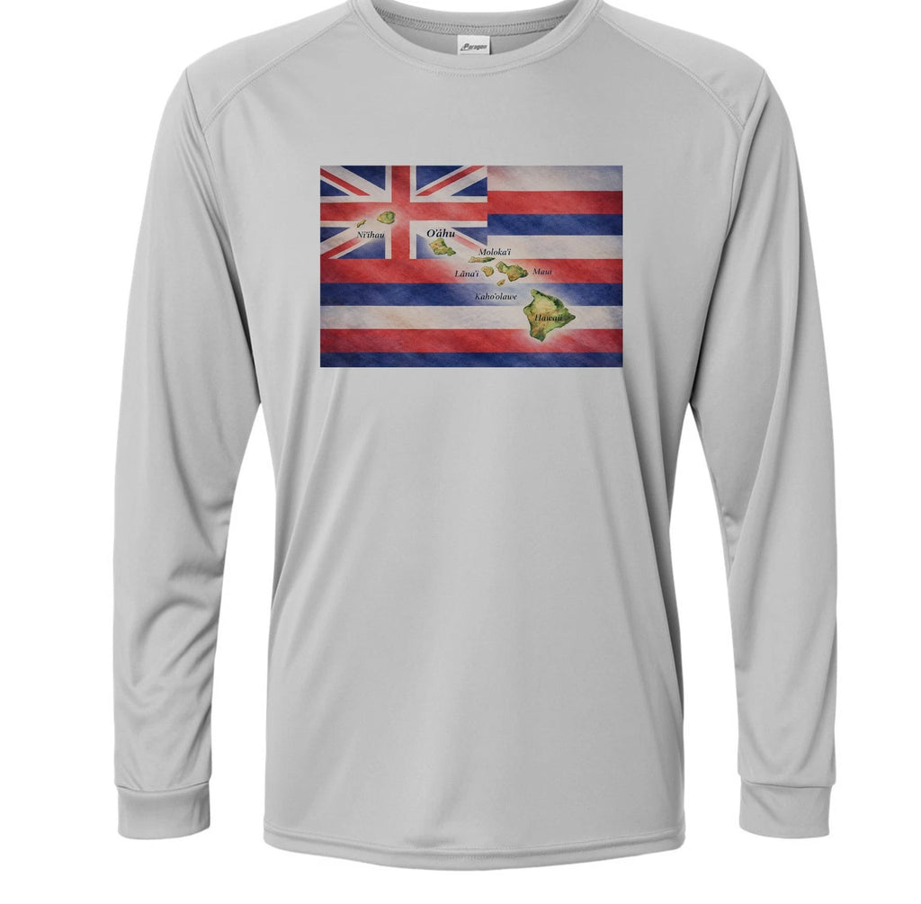 Hawaii Flag Islands Map Fishing Long Sleeve UPF 50 T-Shirt Sun UV Protection