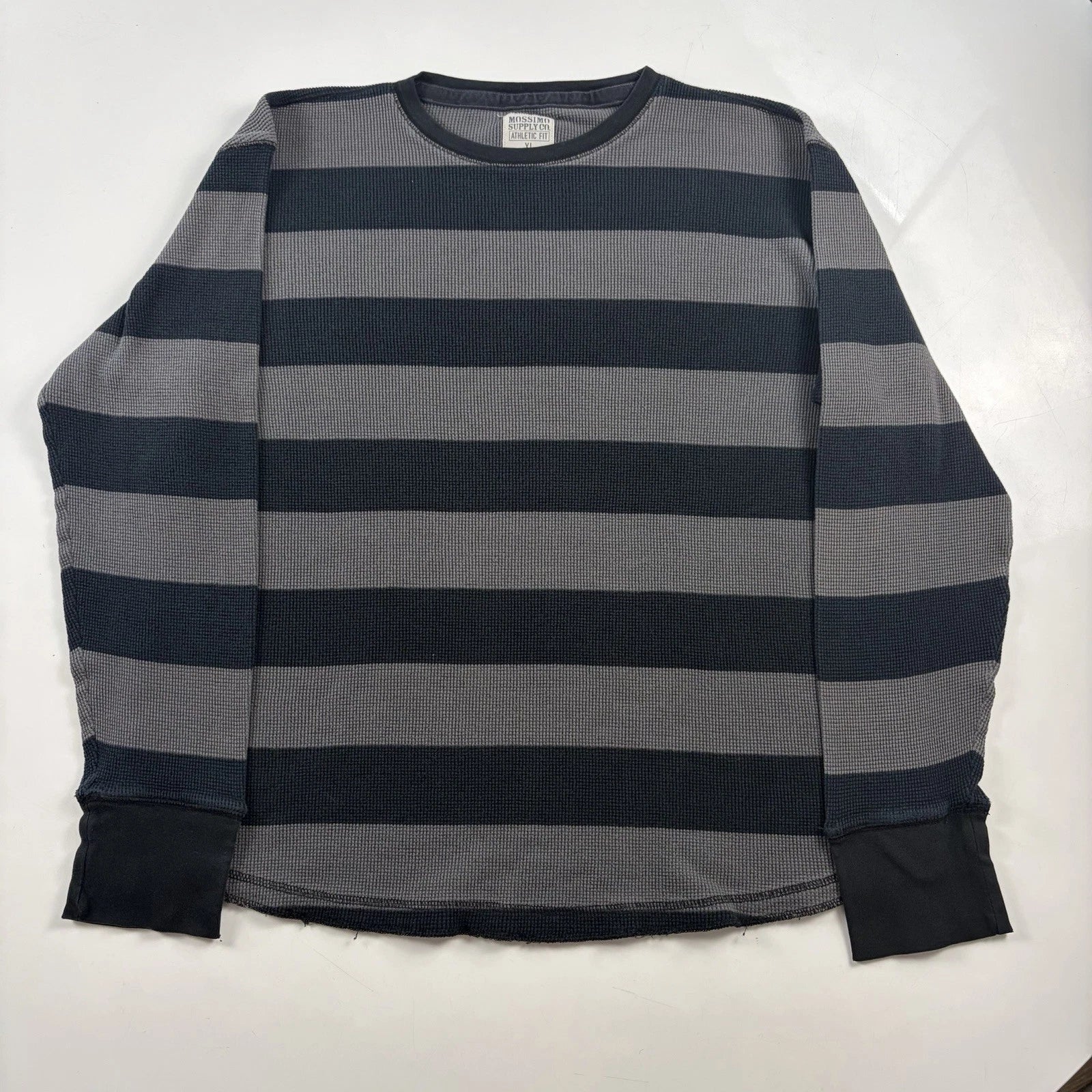 Mossimo Long Sleeve Striped Thermal Shirt Mens Size XLarge Waffle Knit Grunge