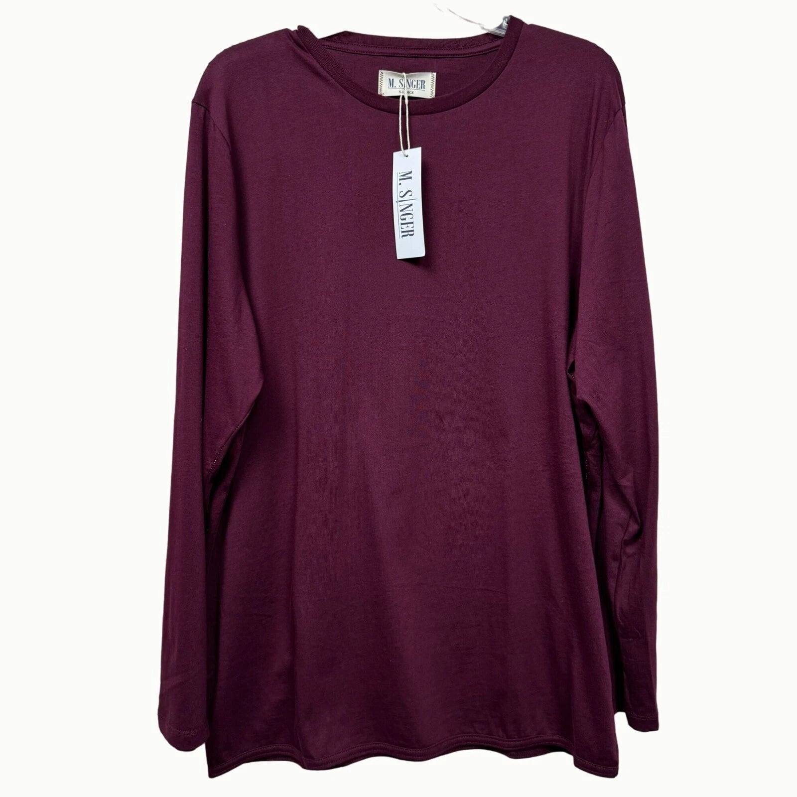 M Singer Long Sleeve Crew Neck Burgundy Wine Casual T Shirt Women’s XL NWT